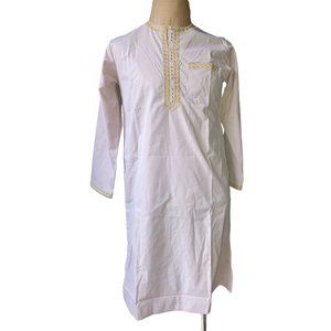 HANYIMIDOO Boys 2XL Long Sleeves Arab Muslim Islamic Stand Collar Robe Beige